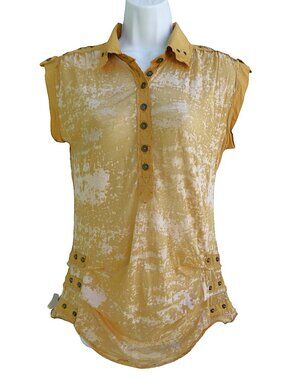 Mur Mur Sheer Tie Dye Henley Top Shoulder Back Yoke Chain Detail Ruched Hip M